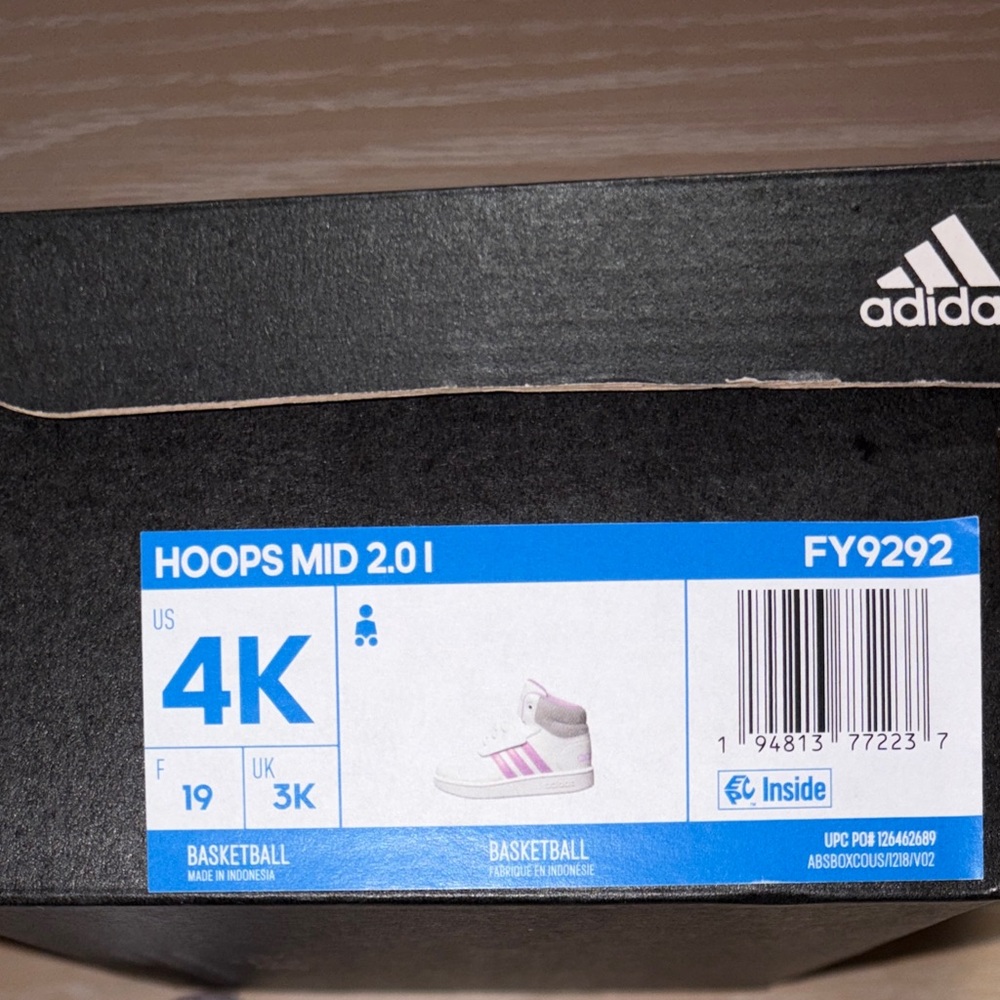 adidas HOOPS MID 2.01 Kids High Top Sneakers - White and Pink Glitter Strips - Picture 2 of 8